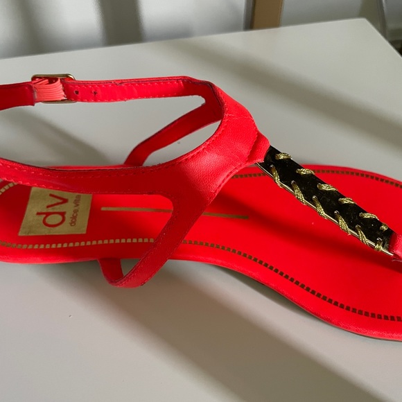 Dolce Vita Neon Red and Gold Sandals - Picture 2 of 8